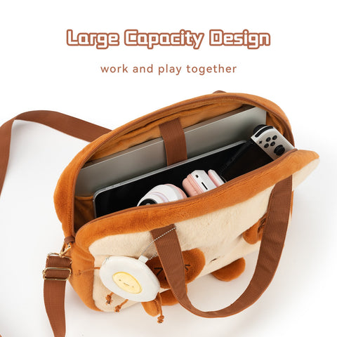 Vafsky Women's School Messenger Bags Kawaii Dog Toast Plush Shoulder Bag Female Handbags Fashion Brown Large Capacity Bags
