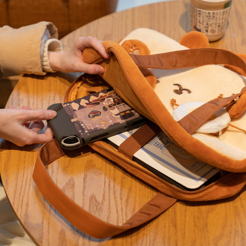 Vafsky Women's School Messenger Bags Kawaii Dog Toast Plush Shoulder Bag Female Handbags Fashion Brown Large Capacity Bags