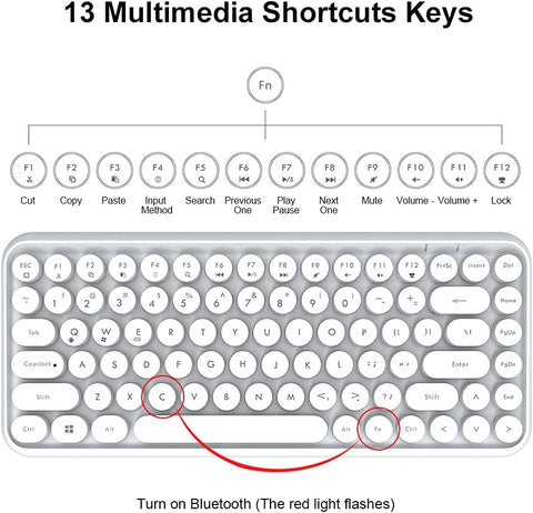 VAFSKY 84-Key Pink Wireless Bluetooth Keyboard with Cute Retro Round Keycaps, Comfortable Ergonomic Typewriter Keyboard Compatible with Android Windows iOS for Home and Office Keyboard
