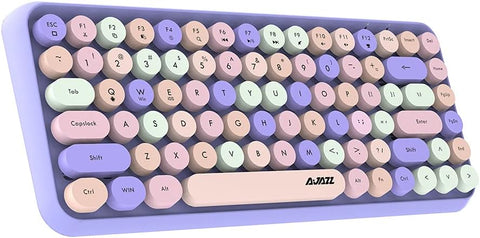 VAFSKY 84-Key Pink Wireless Bluetooth Keyboard with Cute Retro Round Keycaps, Comfortable Ergonomic Typewriter Keyboard Compatible with Android Windows iOS for Home and Office Keyboard